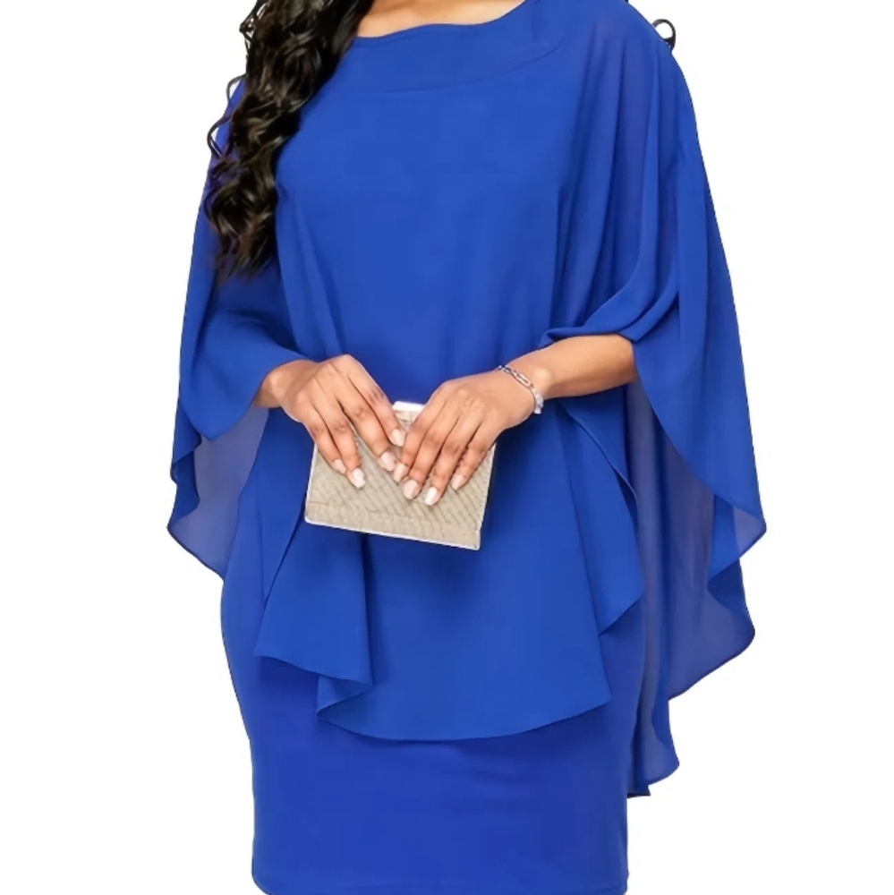 🛑3/$38  Elegant Cascading Cape Sleeve Midi Dress 1x